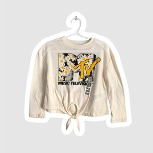 NWT MTV Kids Girls 4T Cream Graphic Tie-Front Crop Top